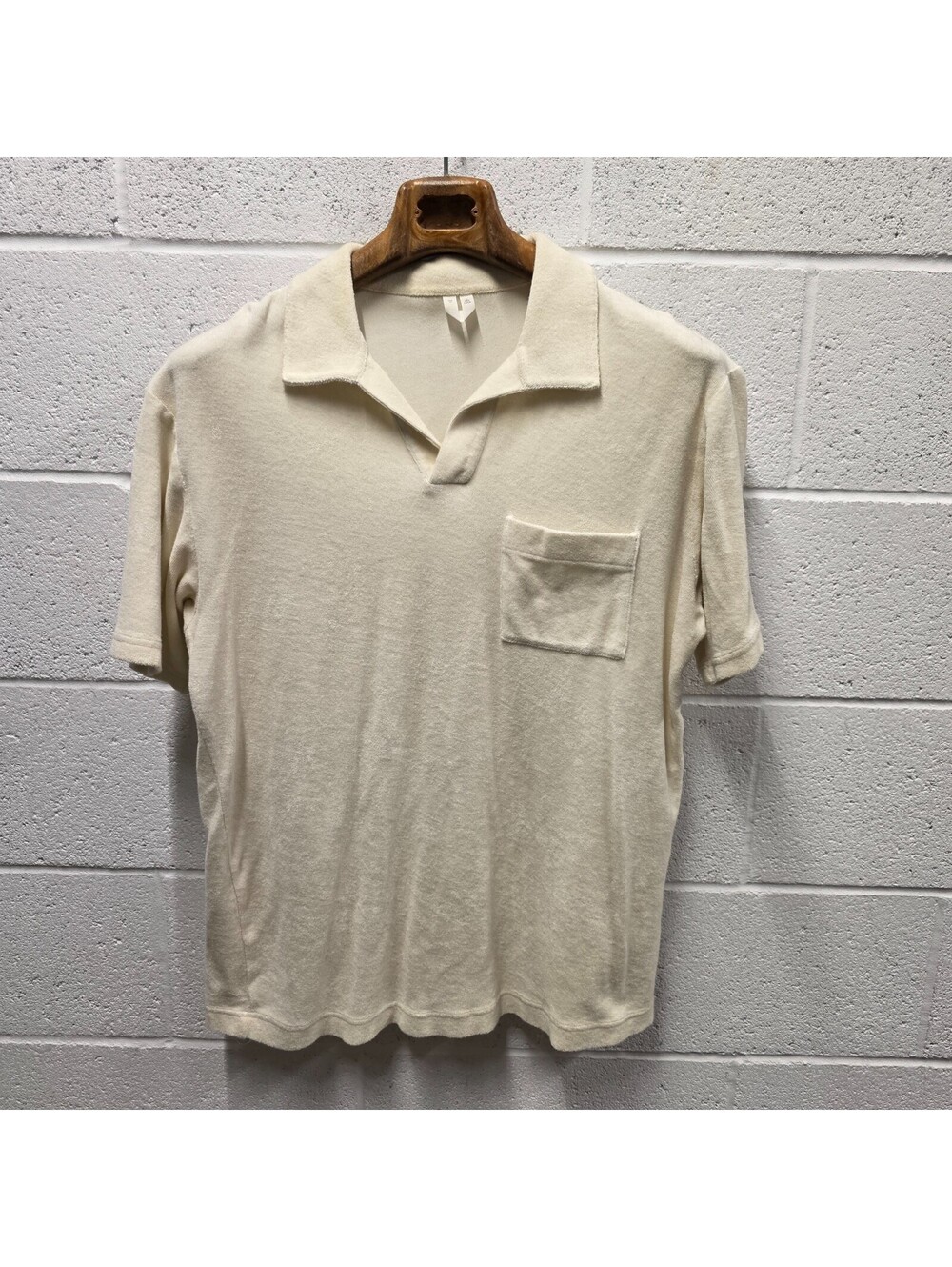 Arket Polo Shirt Men’s Size M Terry Towelling Cotton Light Ivory Mint 22x30